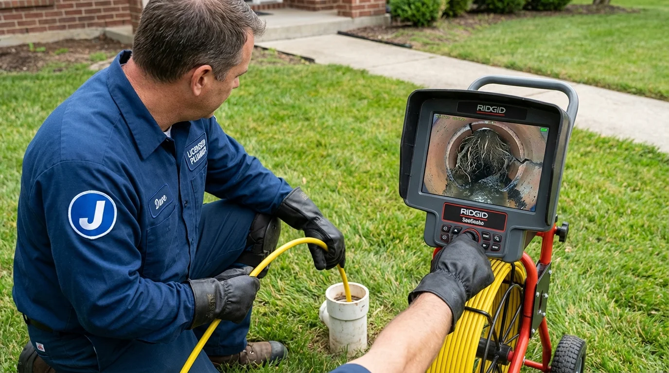 Sewer camera inspection being performed by Johns Plumbing LLC in Delavan